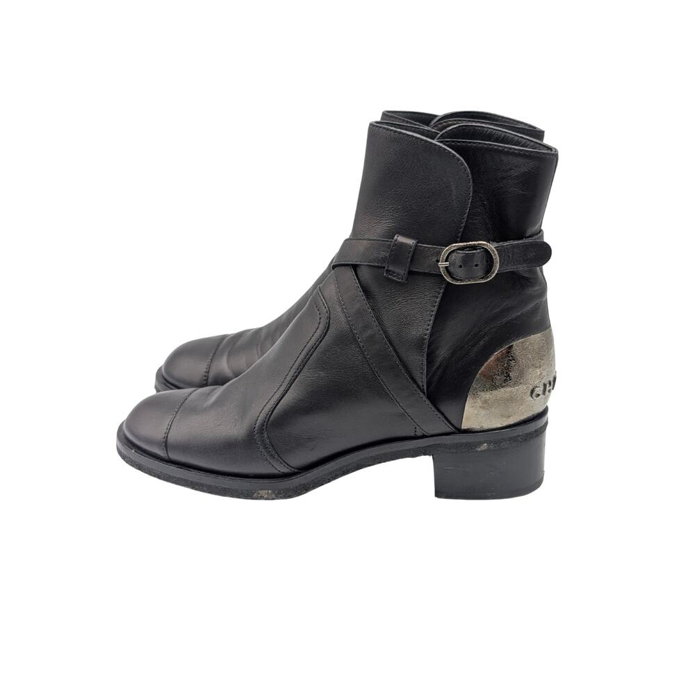 Chanel Black Leather Spring Summer 2014 Ankle Moto Boots Size 39